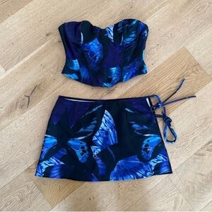 White Fox Boutique - Can't Stop Dreaming Bustier Top & Mini Skirt in Blue Black